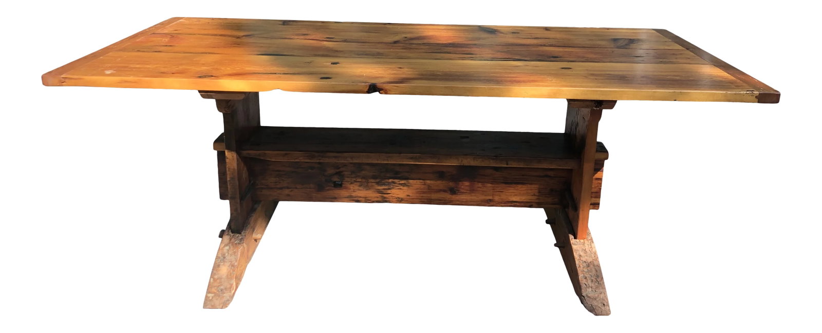 Large Rustic Pine Farm Table With Hand Hewn Base (1 of 13)