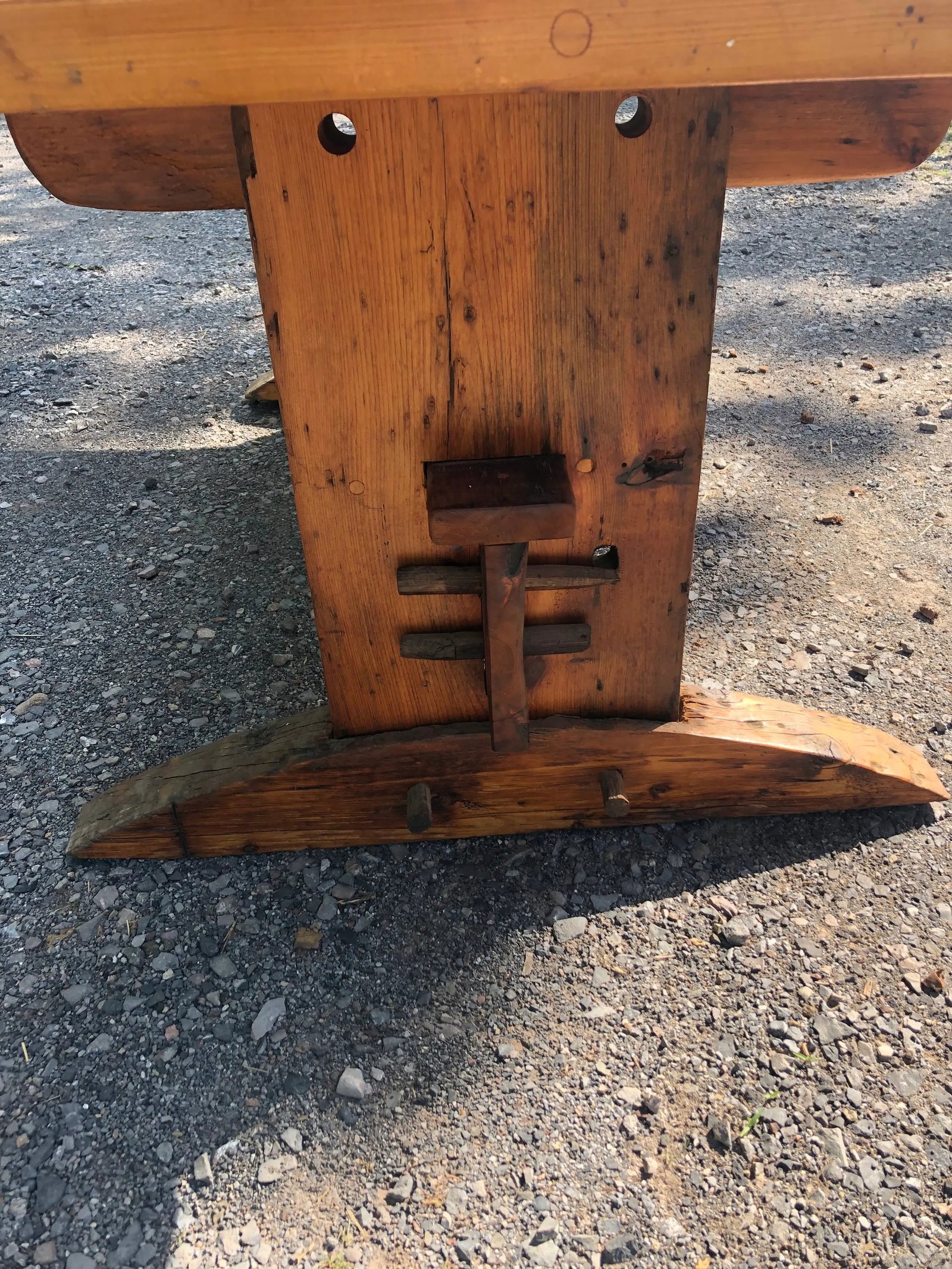 Large Rustic Pine Farm Table With Hand Hewn Base - 3
