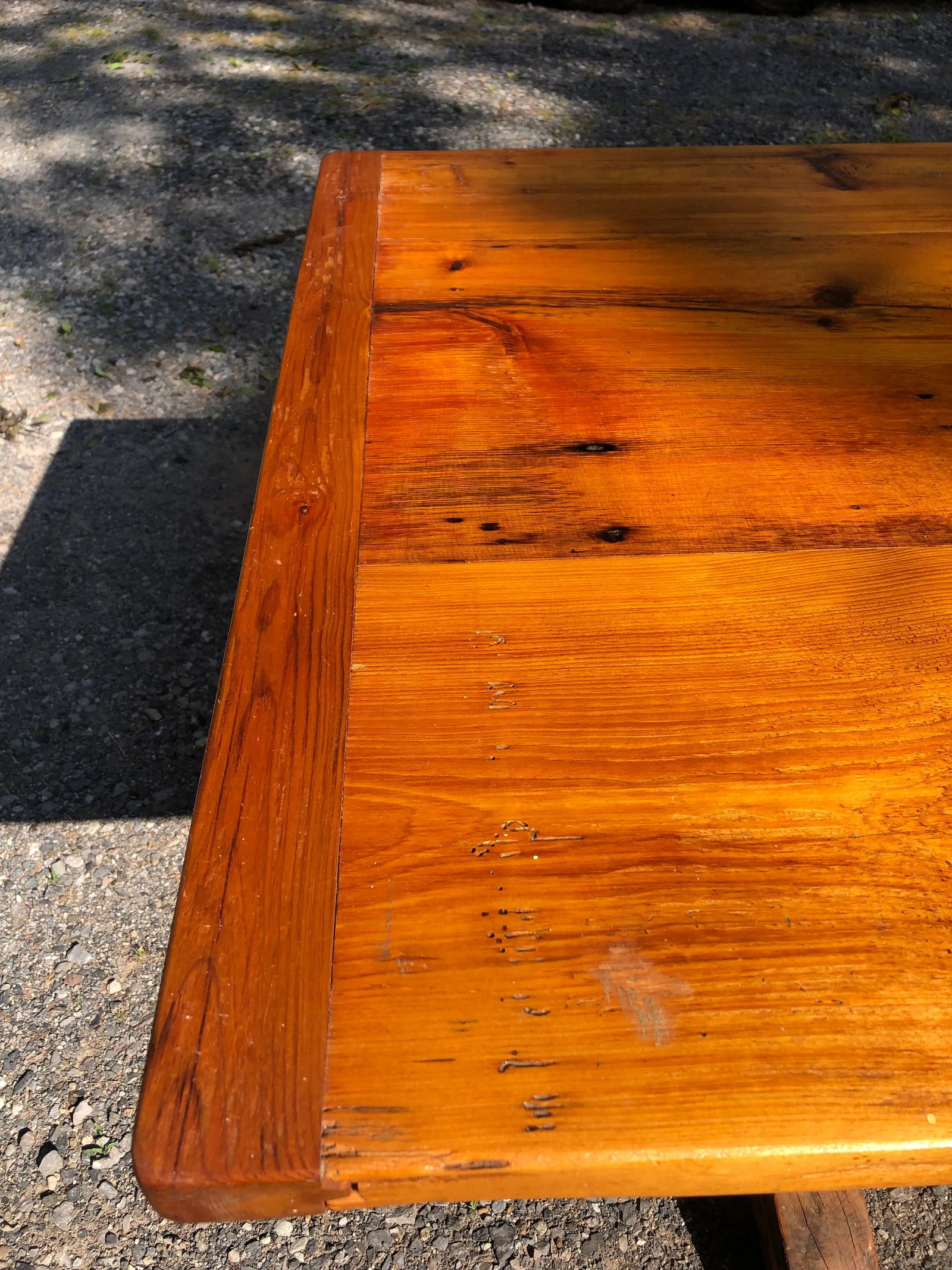 Large Rustic Pine Farm Table With Hand Hewn Base - 5