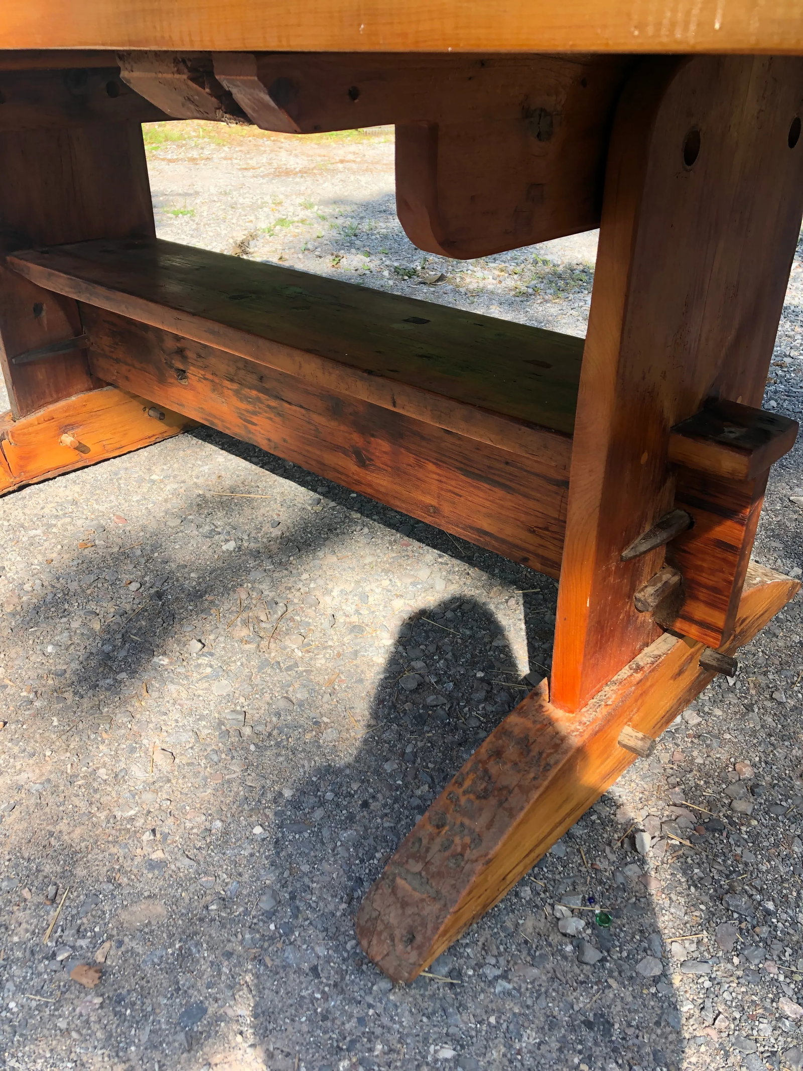 Large Rustic Pine Farm Table With Hand Hewn Base - 7
