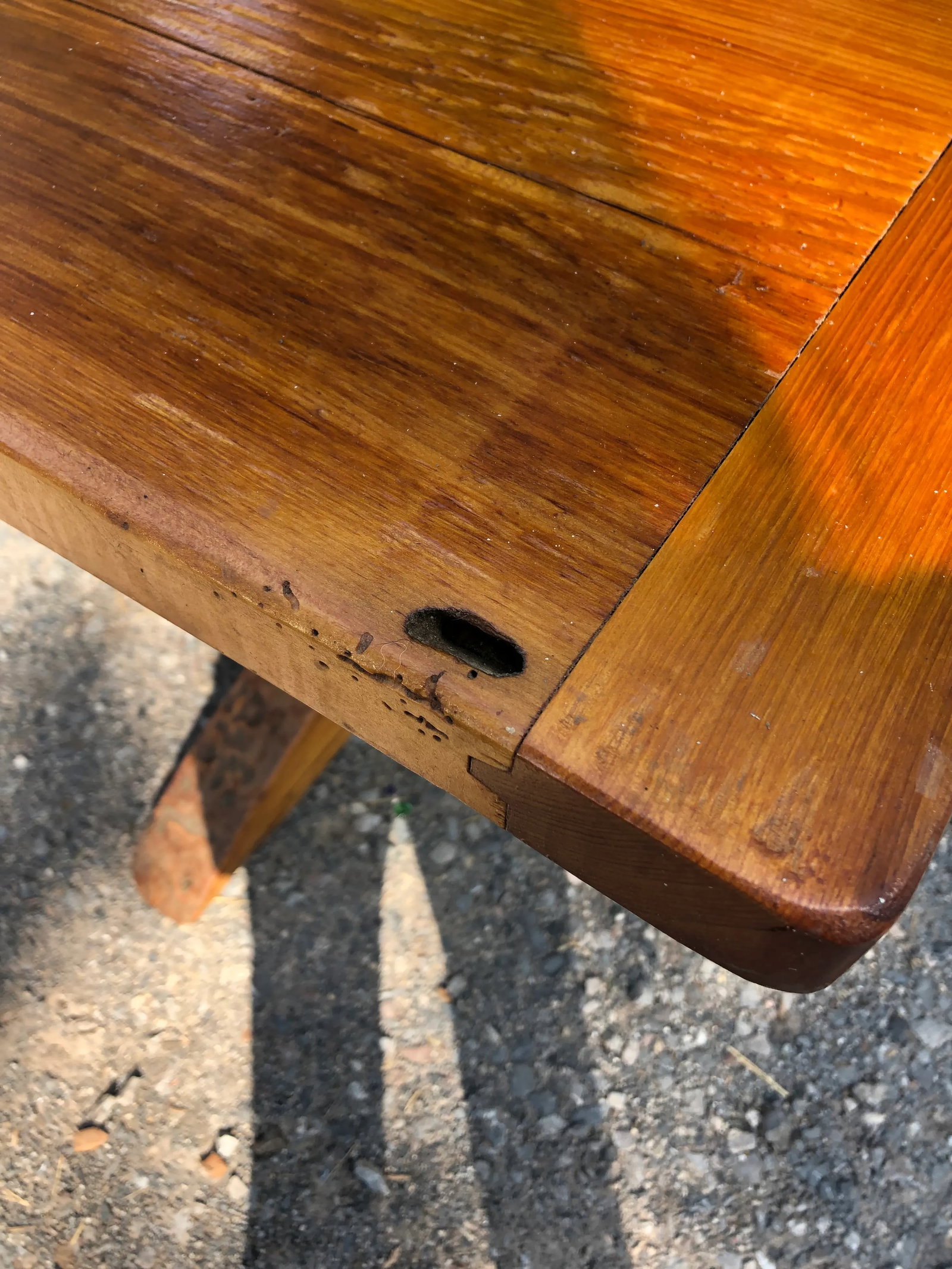 Large Rustic Pine Farm Table With Hand Hewn Base - 8
