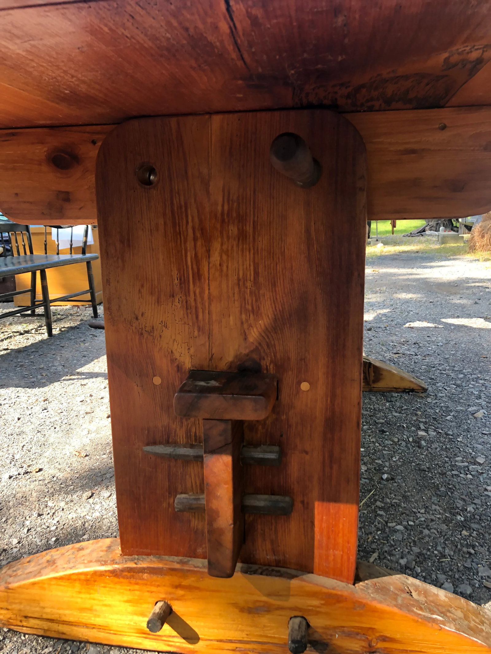 Large Rustic Pine Farm Table With Hand Hewn Base - 9