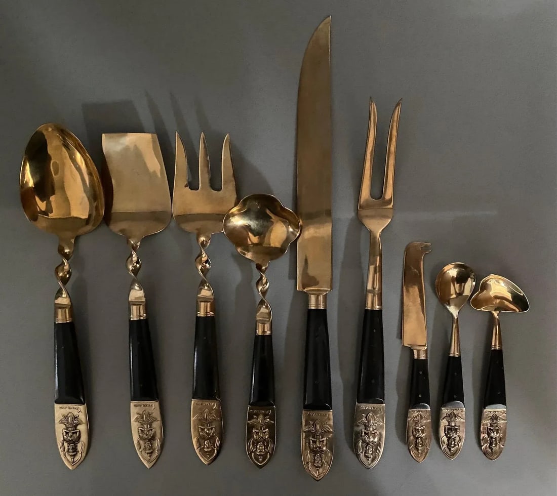 Vintage James Thailand Buddha Bronze Brass Flatware Set- 36 Pieces - 10