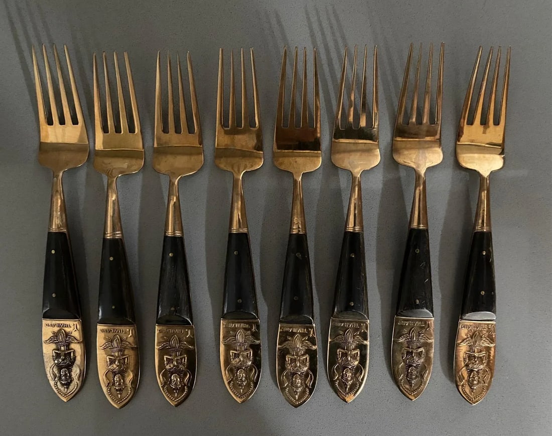 Vintage James Thailand Buddha Bronze Brass Flatware Set- 36 Pieces - 6