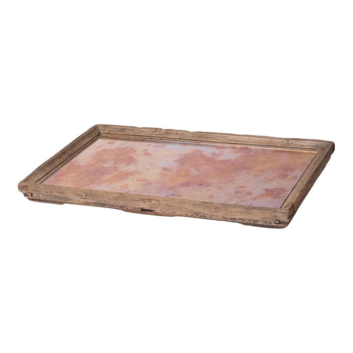 Chinese Rose Mirror Tea Tray, C. 1900: Dovetail joinery and a beveled trim add charming detail to the simple lines of this century-old Chinese tea tray. The rectangular tray has developed great character from years of serving tea, likely