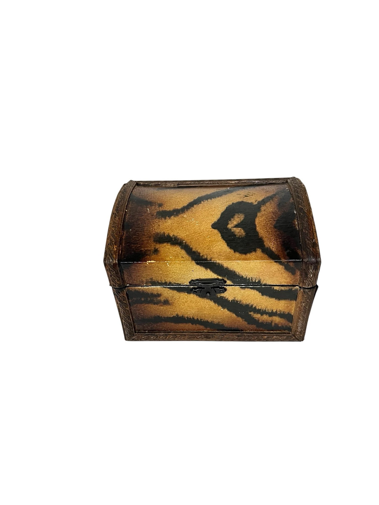 Vintage Hand Painted Animal Tiger Print Dome Top Decorative Box - 2