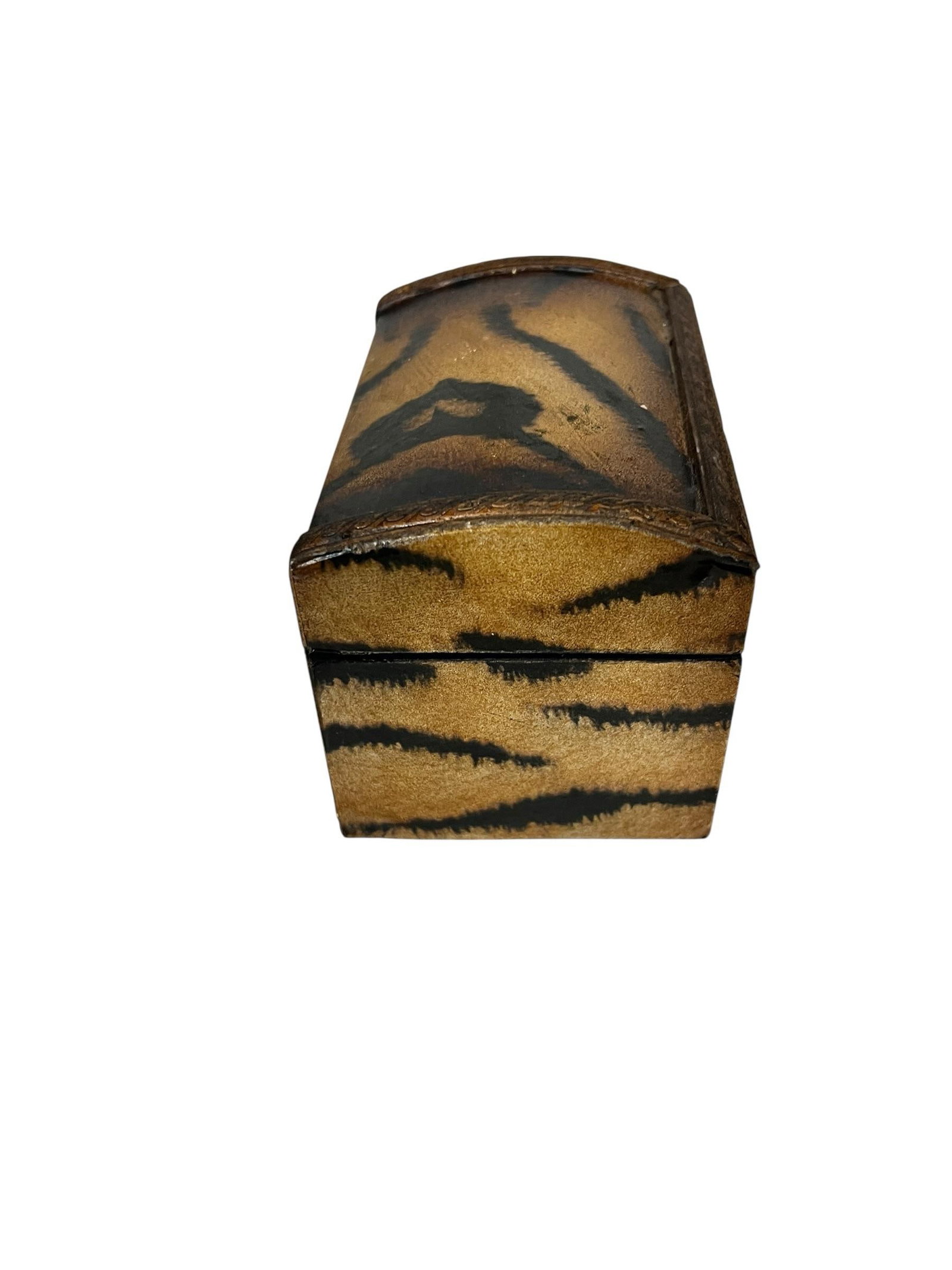 Vintage Hand Painted Animal Tiger Print Dome Top Decorative Box - 3