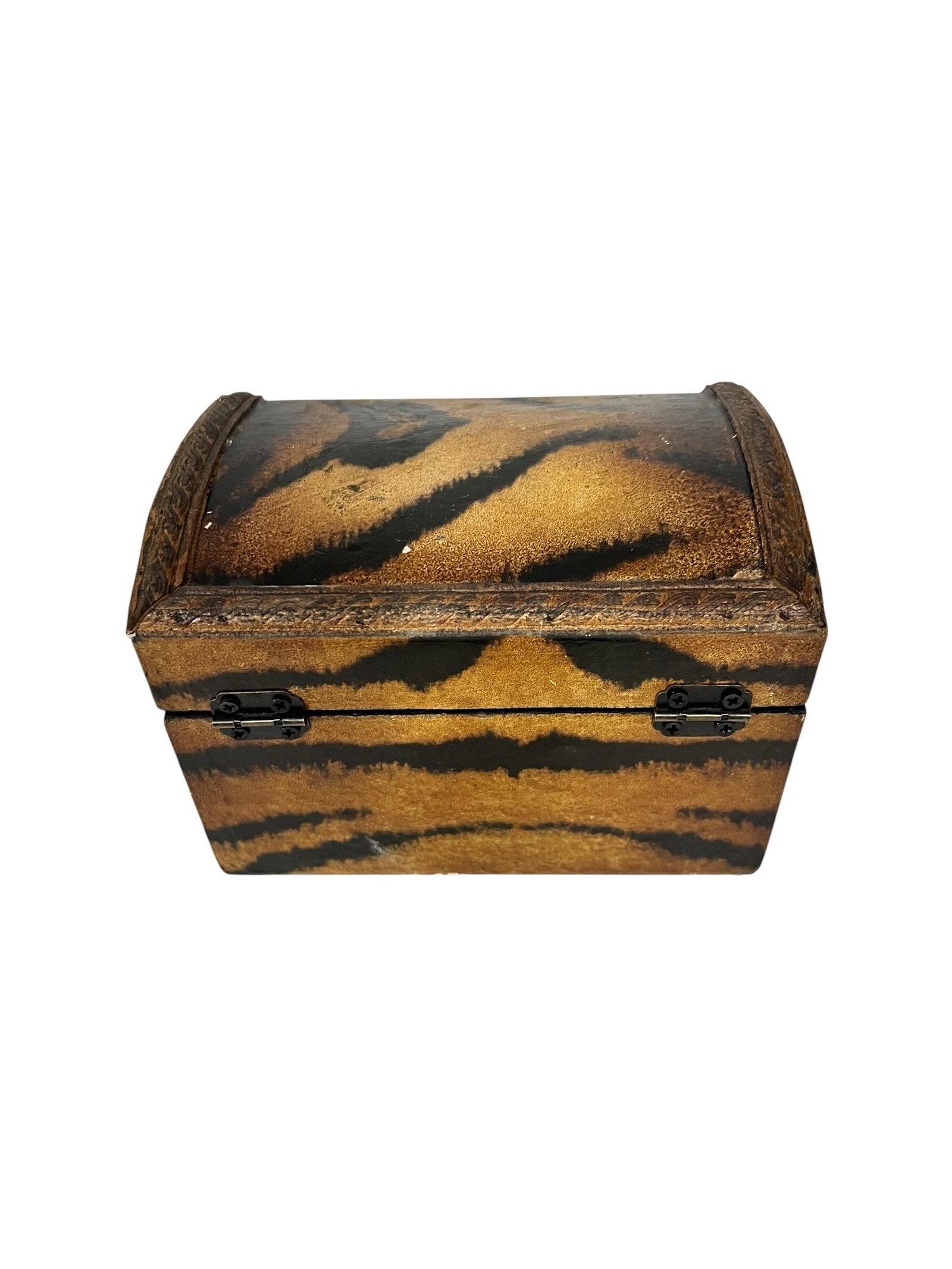 Vintage Hand Painted Animal Tiger Print Dome Top Decorative Box - 4