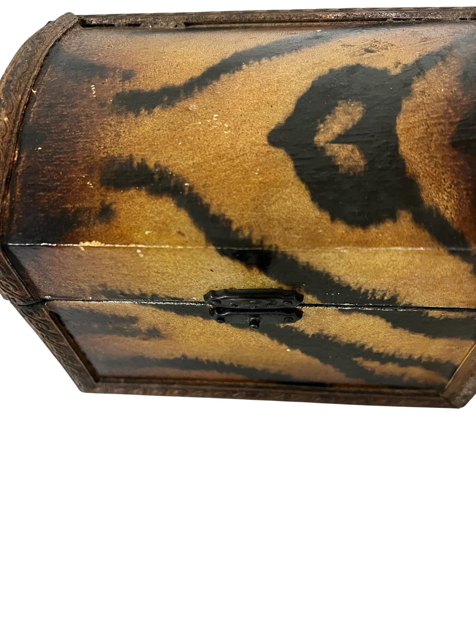 Vintage Hand Painted Animal Tiger Print Dome Top Decorative Box - 7