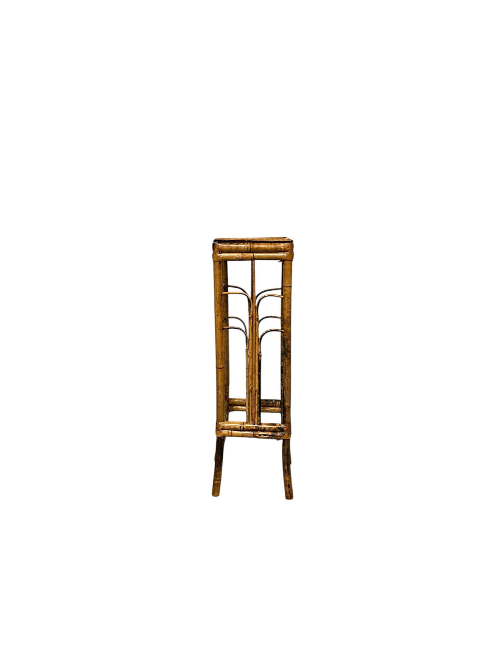 Vintage Scorched Bamboo Drink Side Table, Plant Stand or Pedestal in the Brighton Pavilion Style - 2
