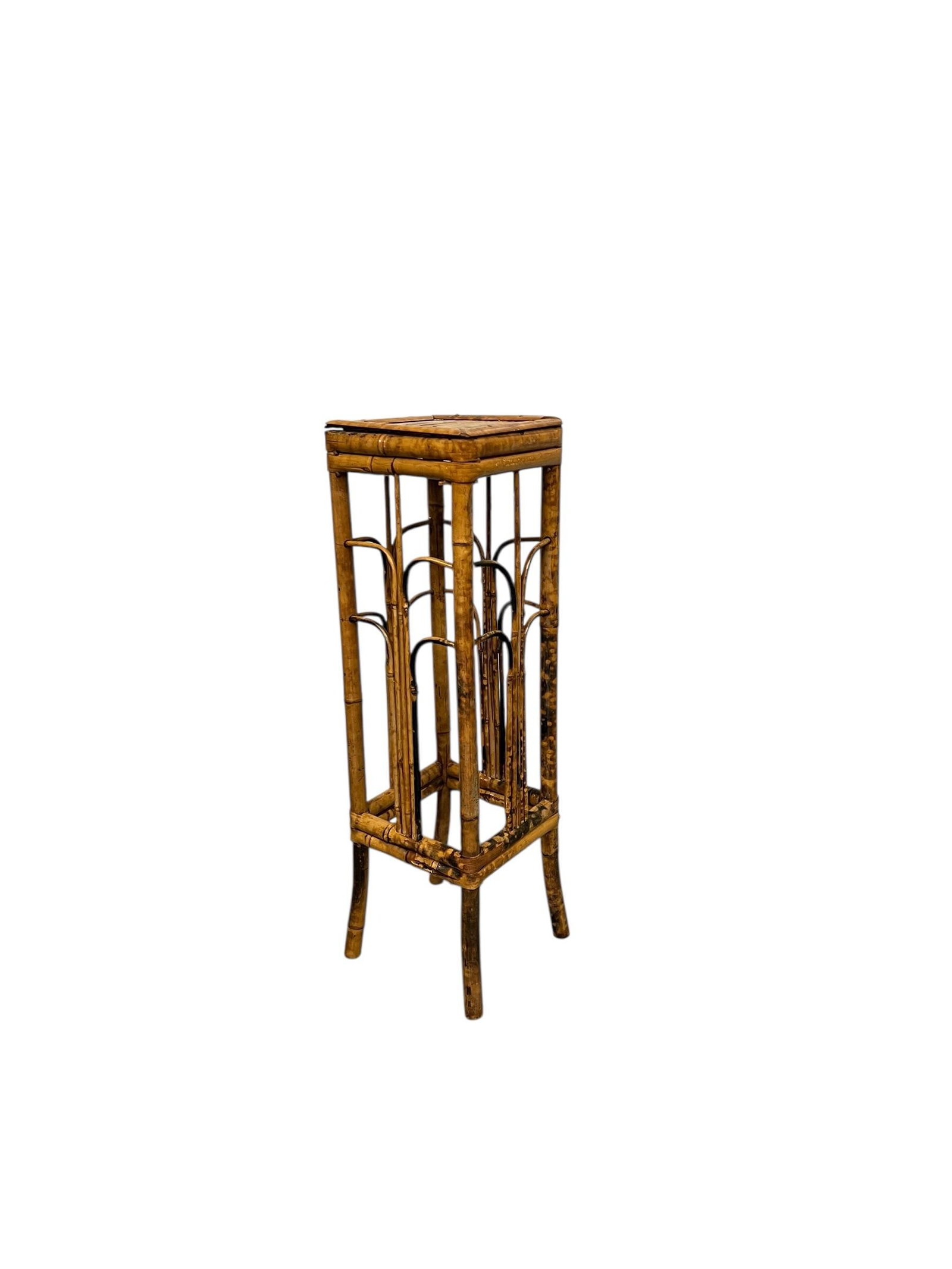 Vintage Scorched Bamboo Drink Side Table, Plant Stand or Pedestal in the Brighton Pavilion Style - 3