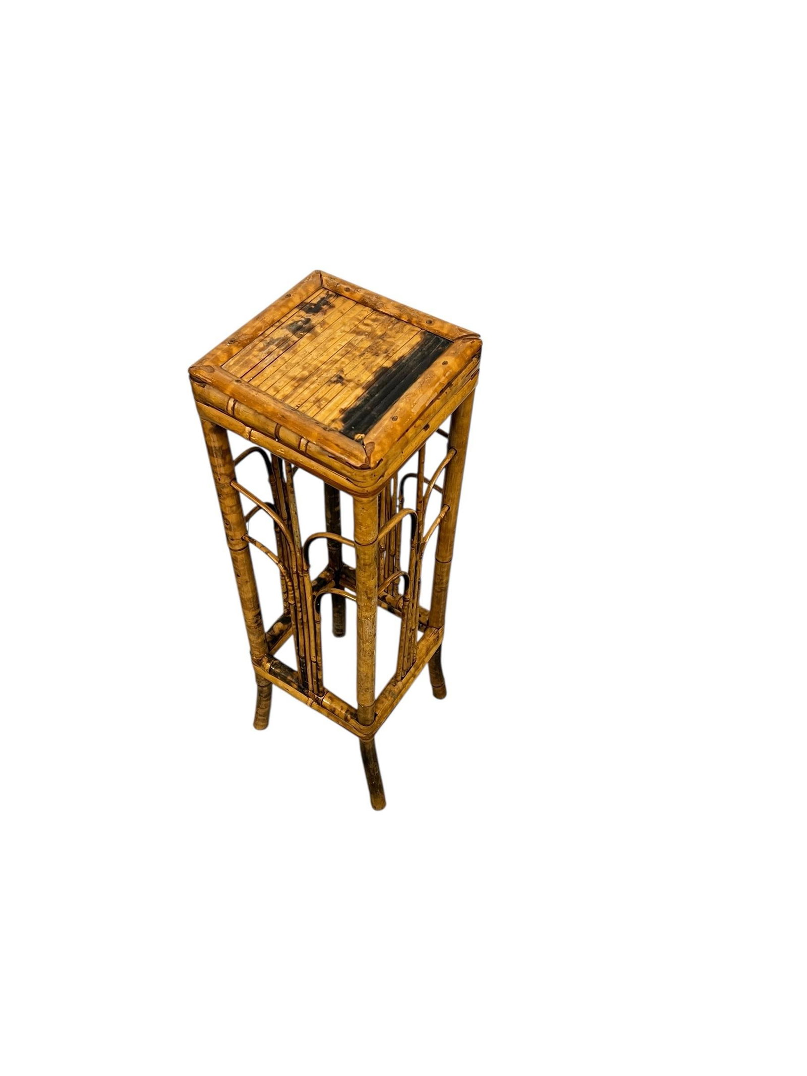 Vintage Scorched Bamboo Drink Side Table, Plant Stand or Pedestal in the Brighton Pavilion Style - 4