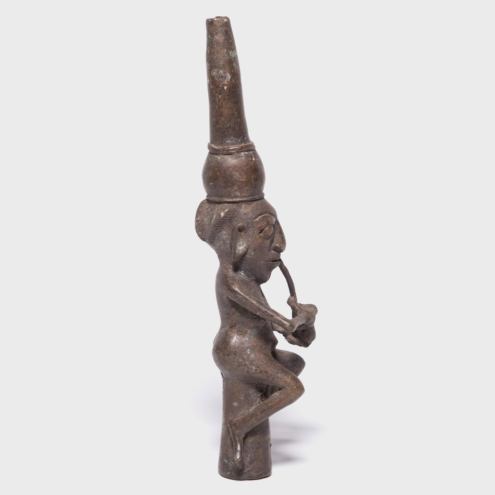 Nigerian Benin-Style Bronze Figural Pipe Mouthpiece, C. 1900 - 3