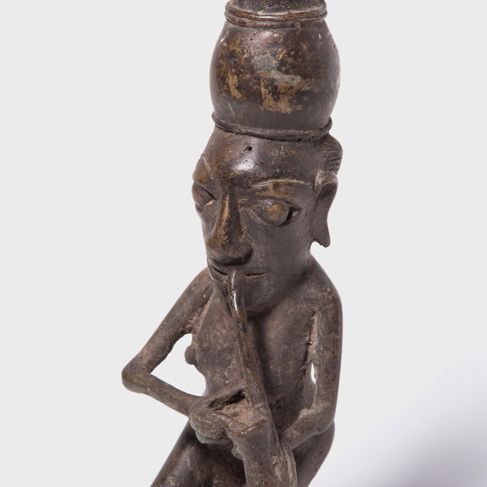 Nigerian Benin-Style Bronze Figural Pipe Mouthpiece, C. 1900 - 5