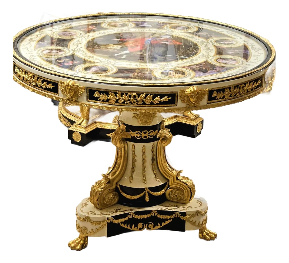 French Rococo Style White Round Dining Table With Bronze Details (1 of 2)
