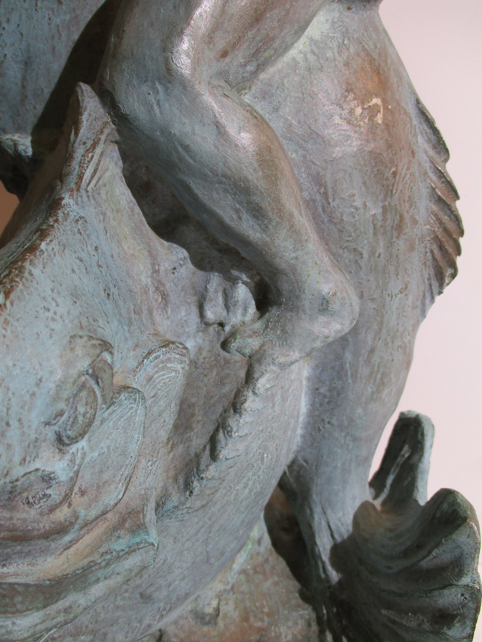 1940s Vintage Alexander Portnoff Cherub on Dolphin Bronze Fountain - 14