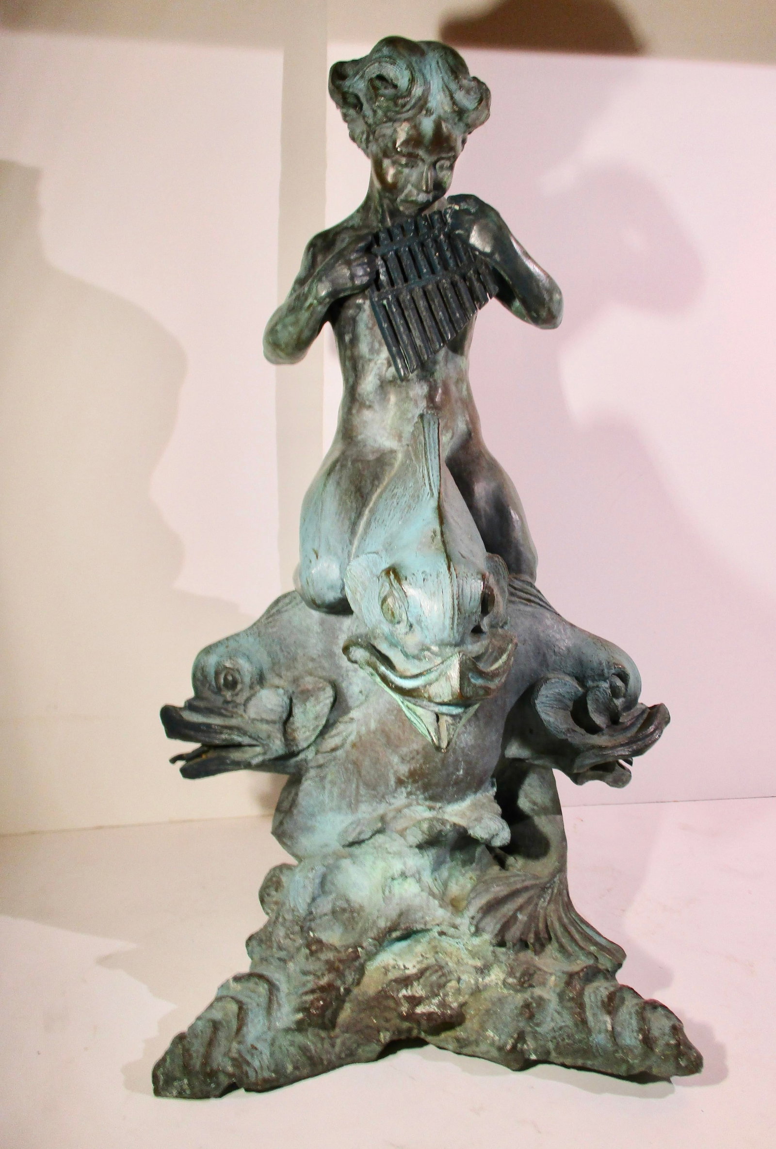 1940s Vintage Alexander Portnoff Cherub on Dolphin Bronze Fountain - 2