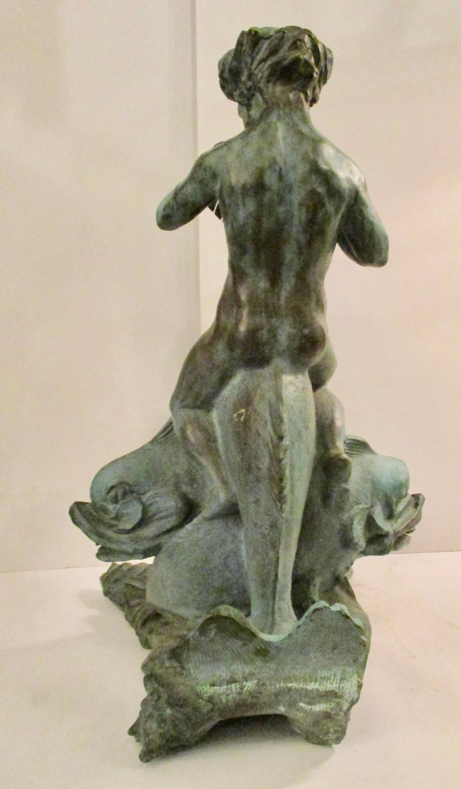1940s Vintage Alexander Portnoff Cherub on Dolphin Bronze Fountain - 4