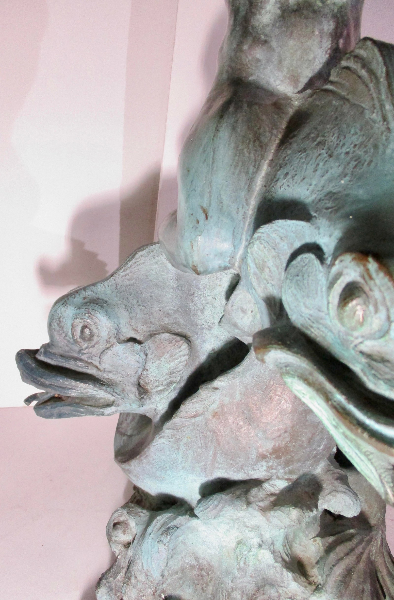 1940s Vintage Alexander Portnoff Cherub on Dolphin Bronze Fountain - 9