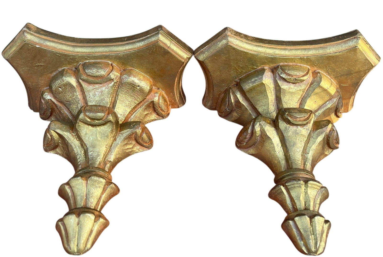 Pair of Vintage Hand-Carved Giltwood Wall Brackets / Shelves – Italian Florentine Style, 9" - 3