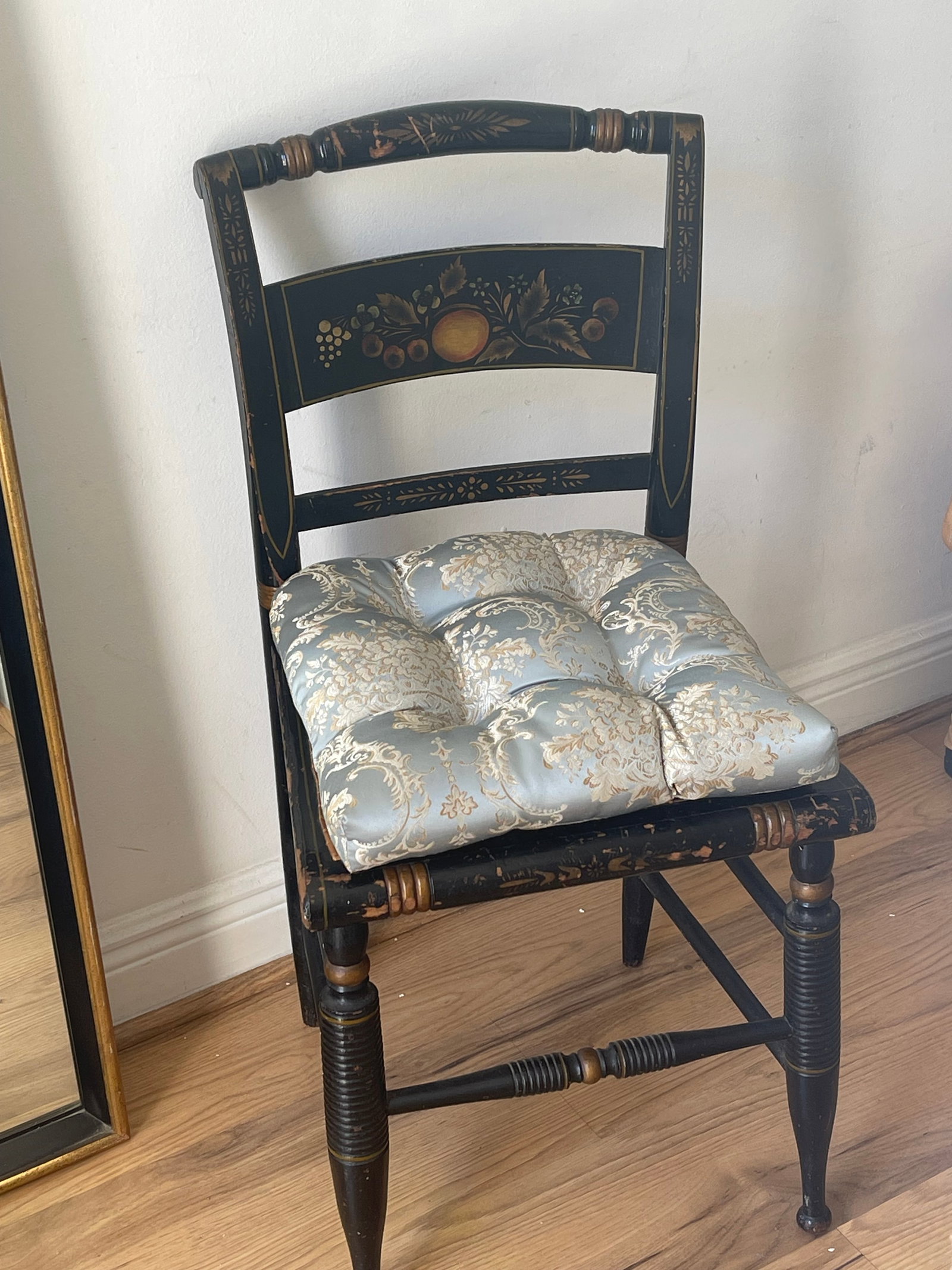 Antique American Painted Side Chair With Cane and Silk Cushion - 8