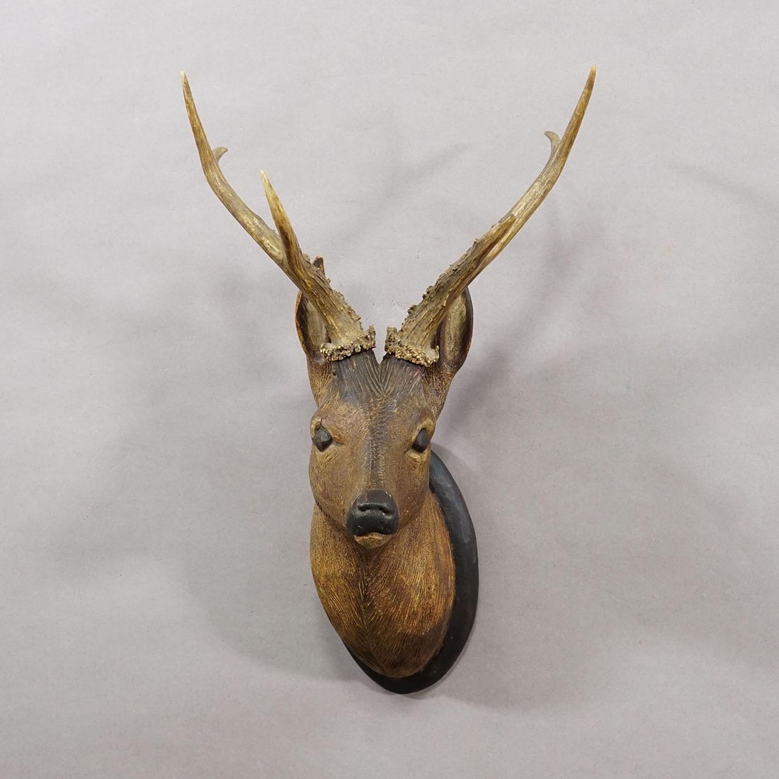 Large Naturalistic Black Forest Carved Deer Head, Ca. 1930s - 2