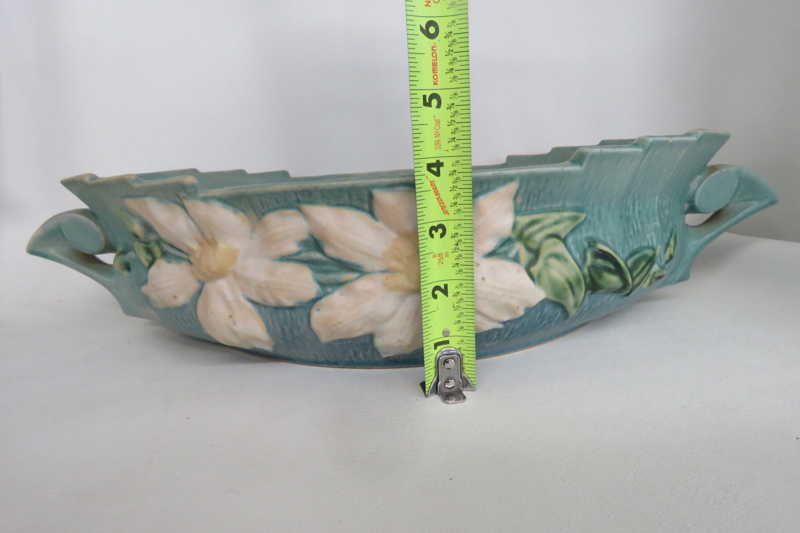 Mid 20th Century Roseville Pottery 461 14 Blue Ceil Clematis Oval Center Bowl 4689b - 11