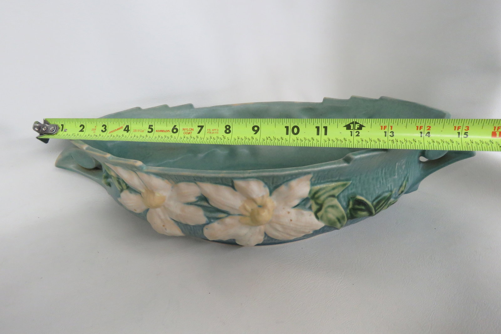 Mid 20th Century Roseville Pottery 461 14 Blue Ceil Clematis Oval Center Bowl 4689b - 12