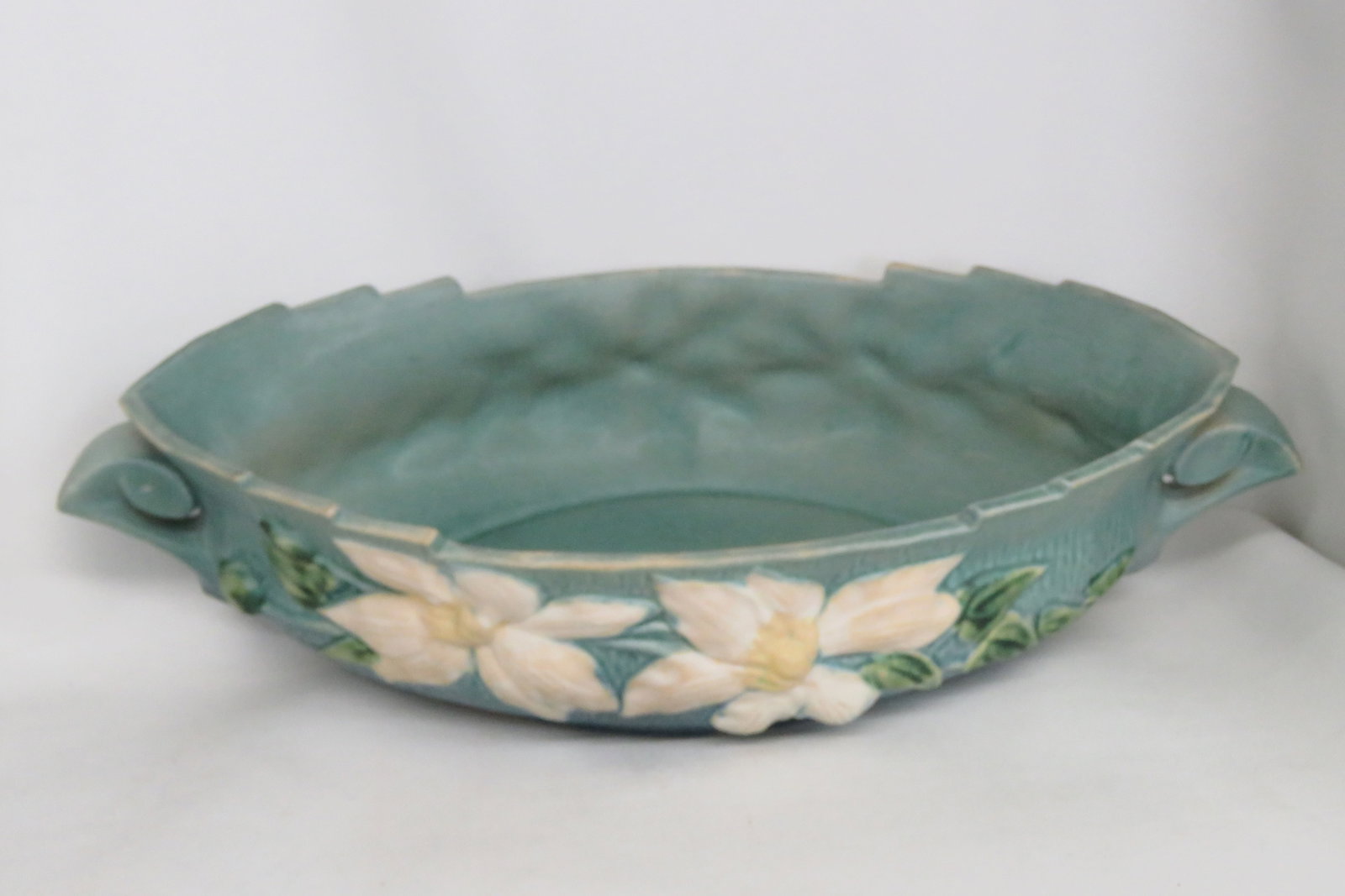 Mid 20th Century Roseville Pottery 461 14 Blue Ceil Clematis Oval Center Bowl 4689b - 13
