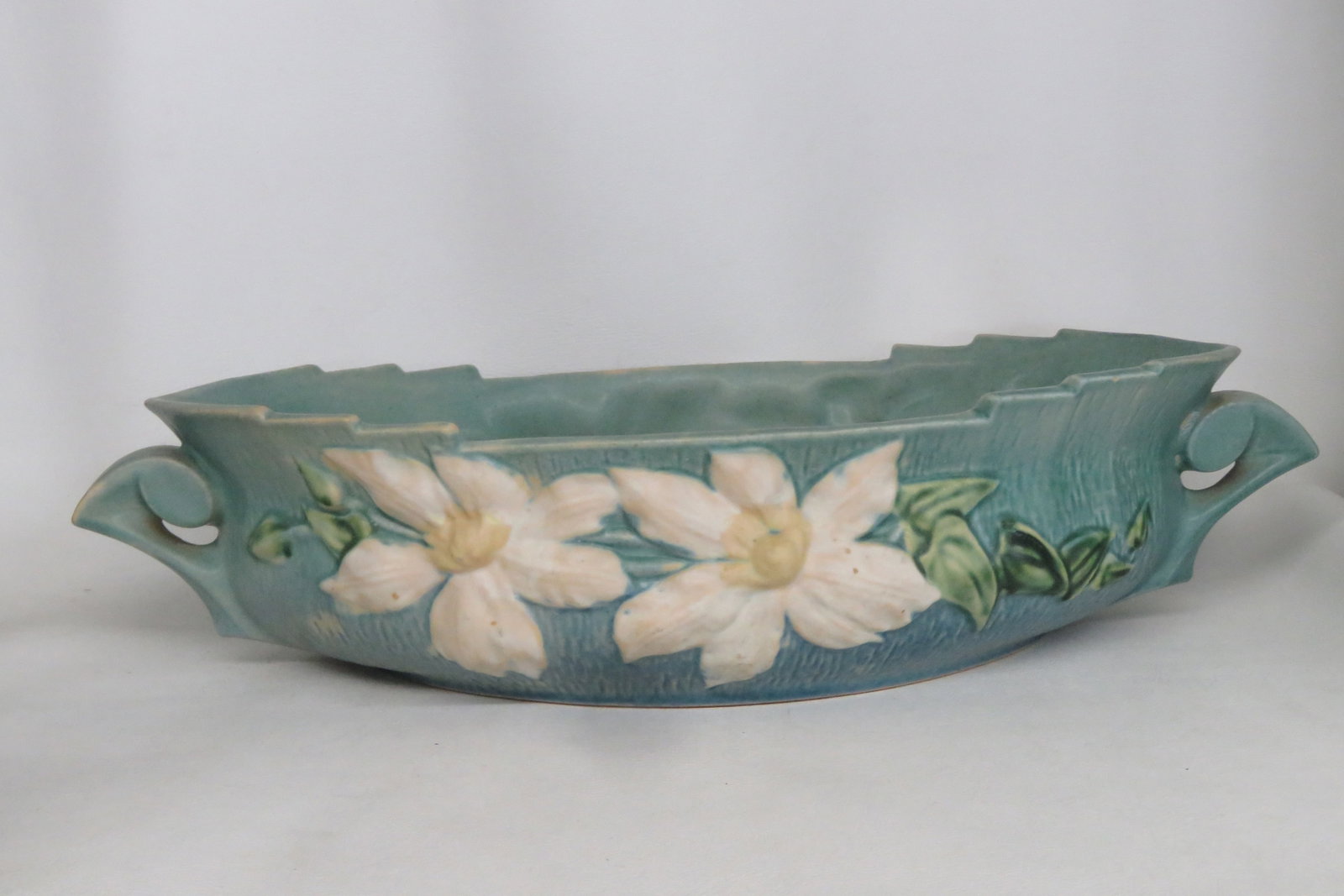 Mid 20th Century Roseville Pottery 461 14 Blue Ceil Clematis Oval Center Bowl 4689b - 16