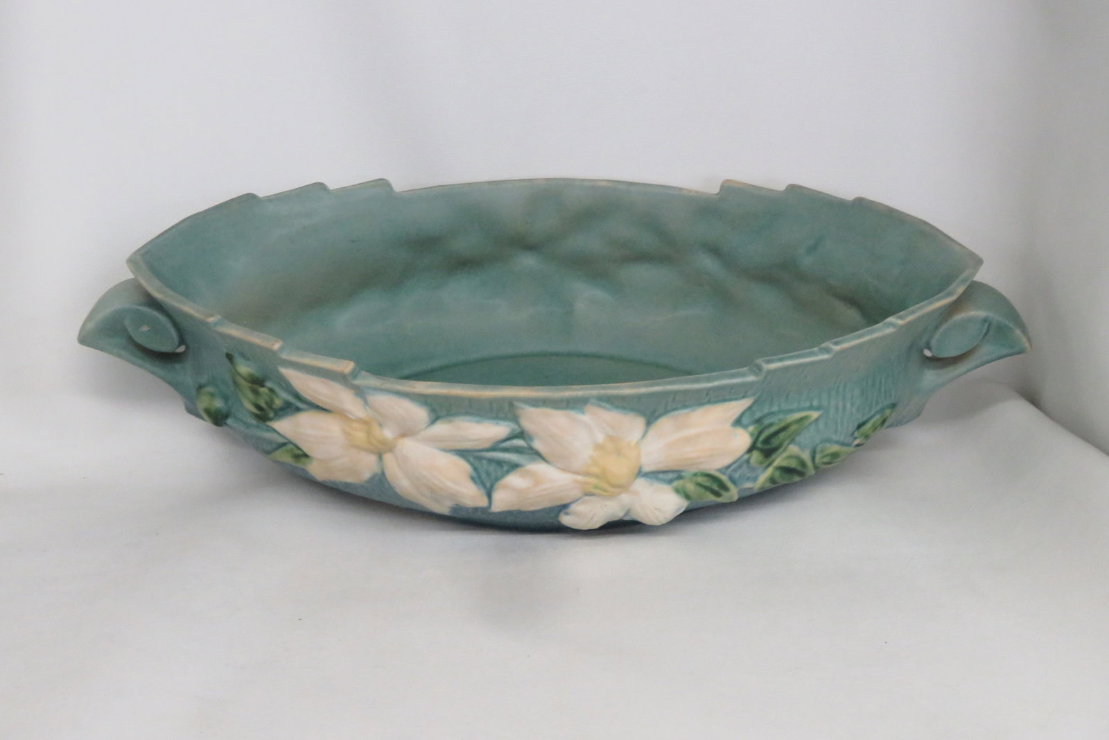 Mid 20th Century Roseville Pottery 461 14 Blue Ceil Clematis Oval Center Bowl 4689b - 2