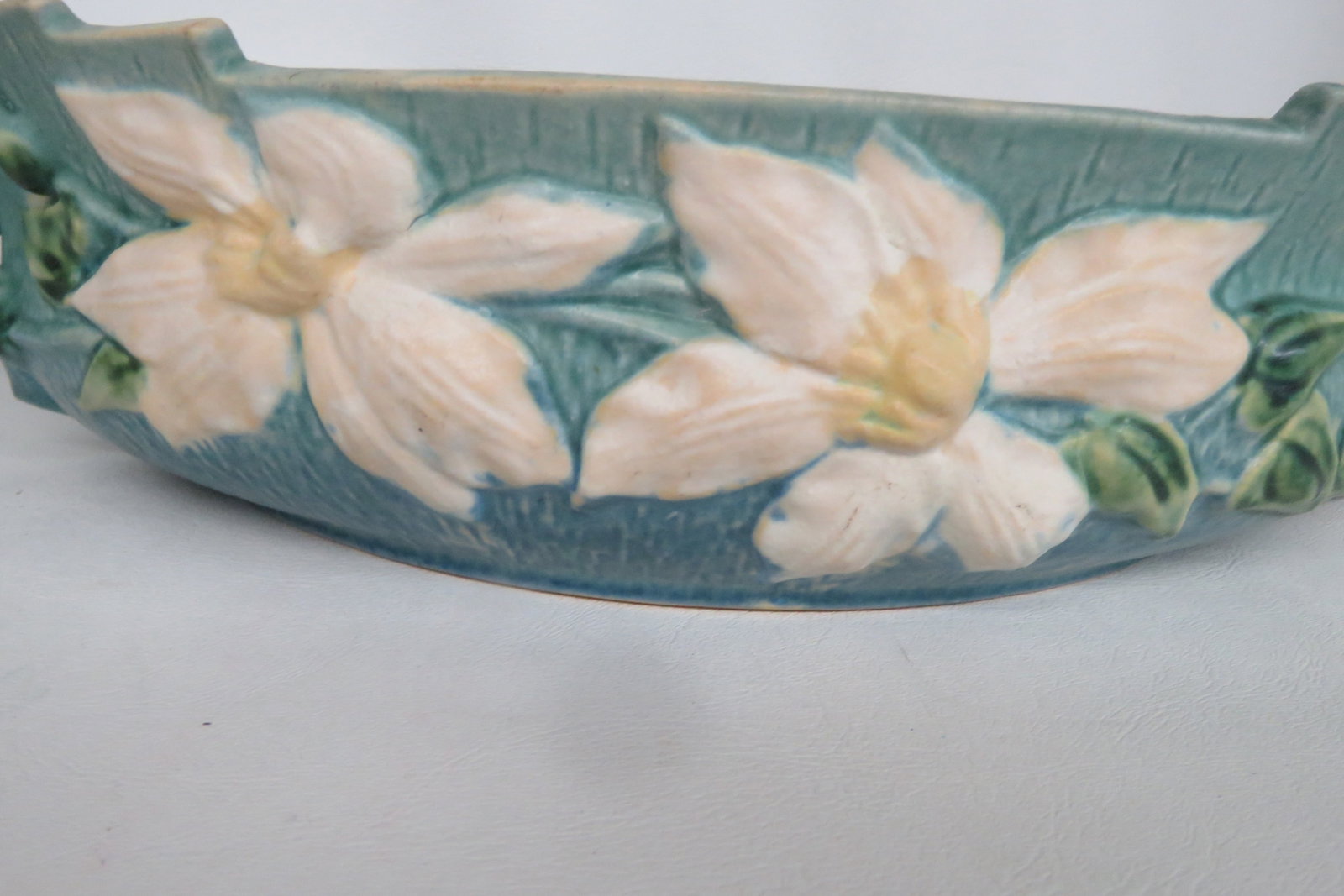 Mid 20th Century Roseville Pottery 461 14 Blue Ceil Clematis Oval Center Bowl 4689b - 3