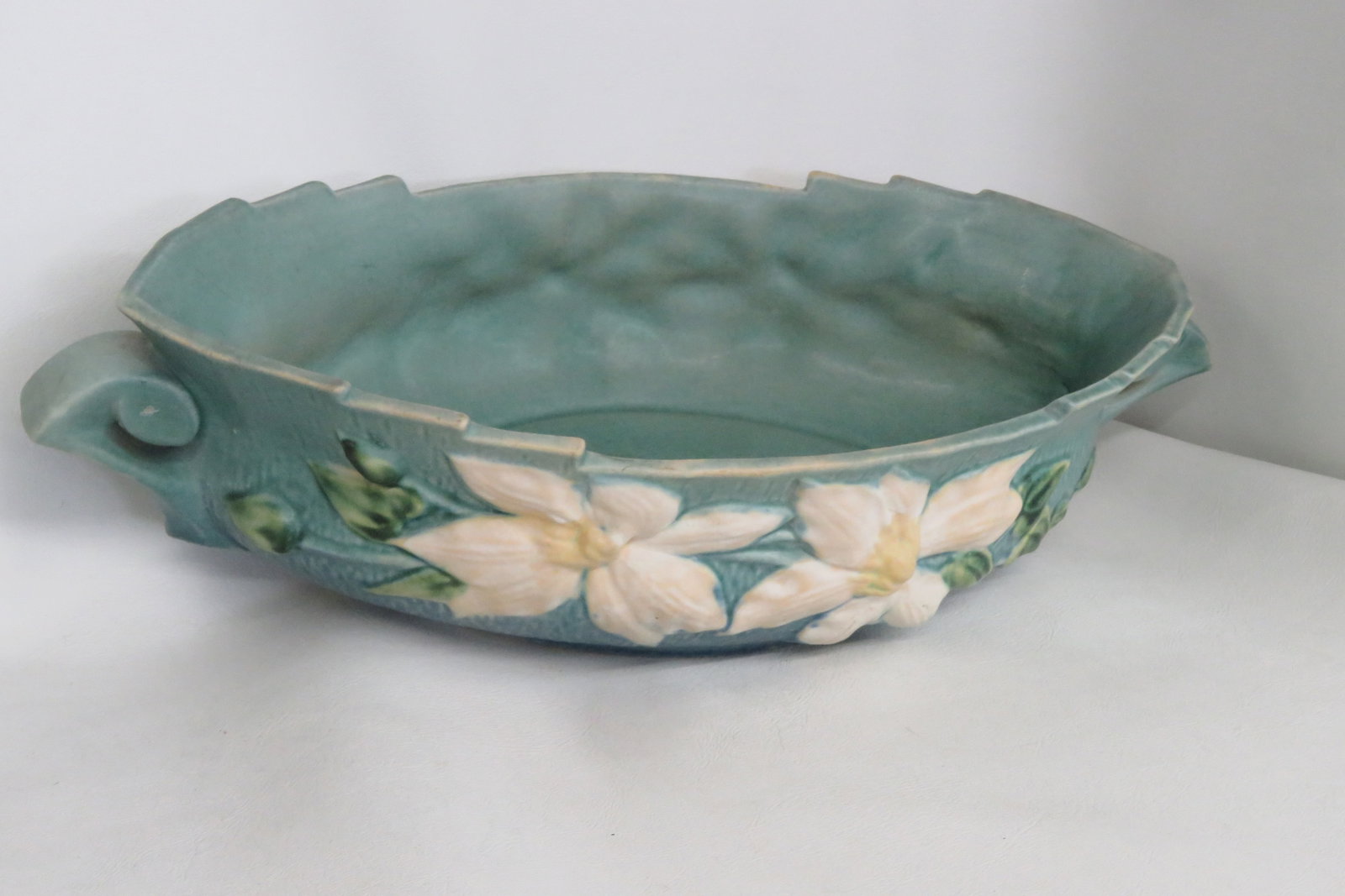 Mid 20th Century Roseville Pottery 461 14 Blue Ceil Clematis Oval Center Bowl 4689b - 4