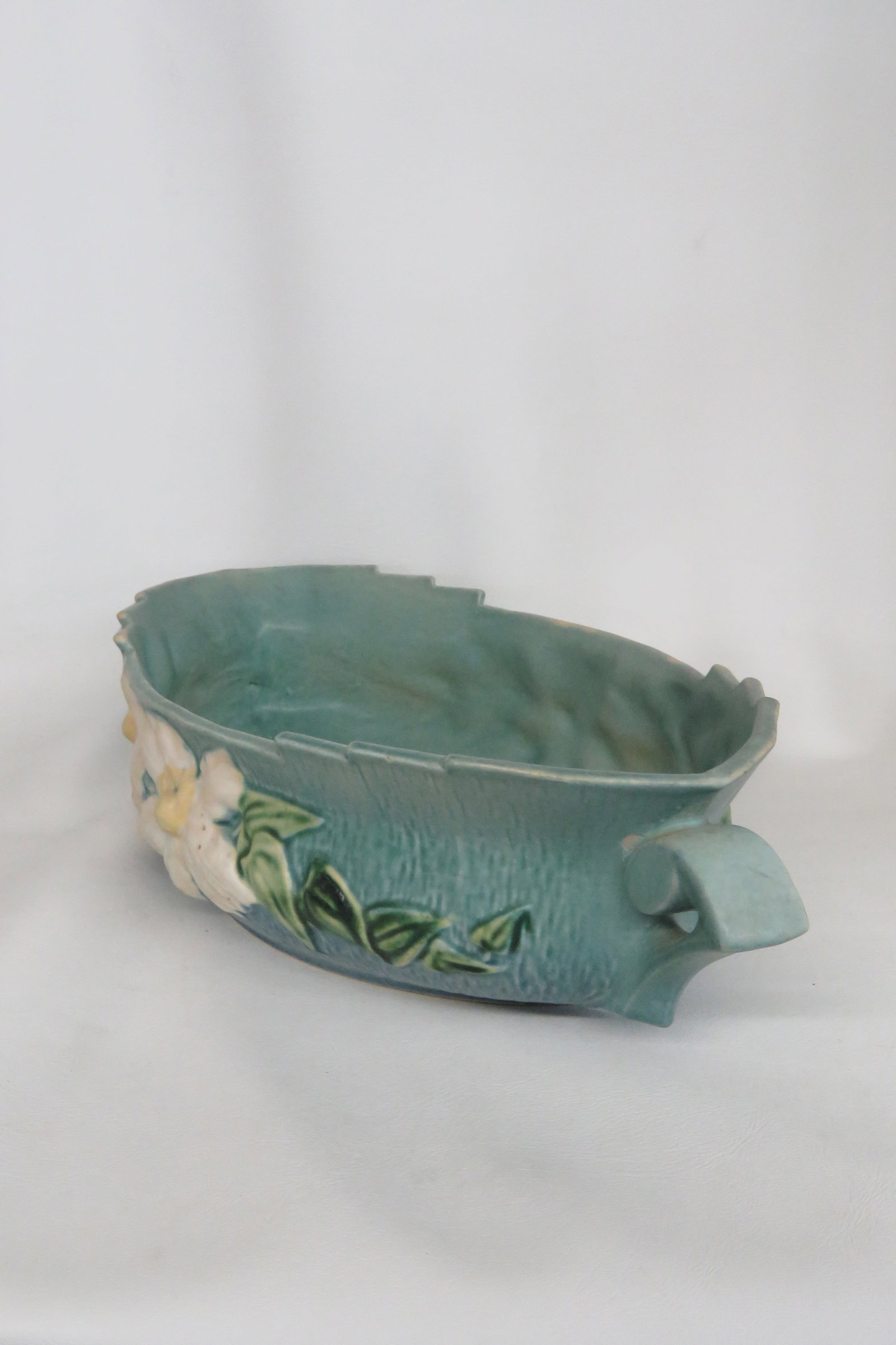 Mid 20th Century Roseville Pottery 461 14 Blue Ceil Clematis Oval Center Bowl 4689b - 5