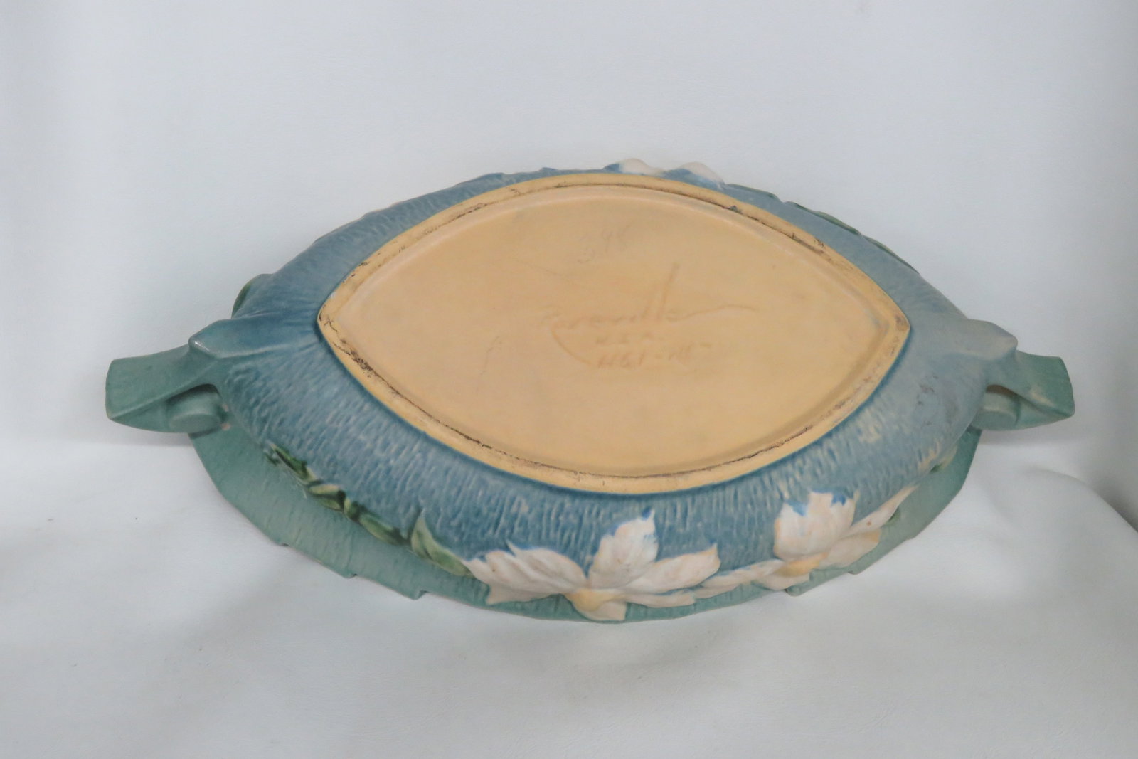 Mid 20th Century Roseville Pottery 461 14 Blue Ceil Clematis Oval Center Bowl 4689b - 6