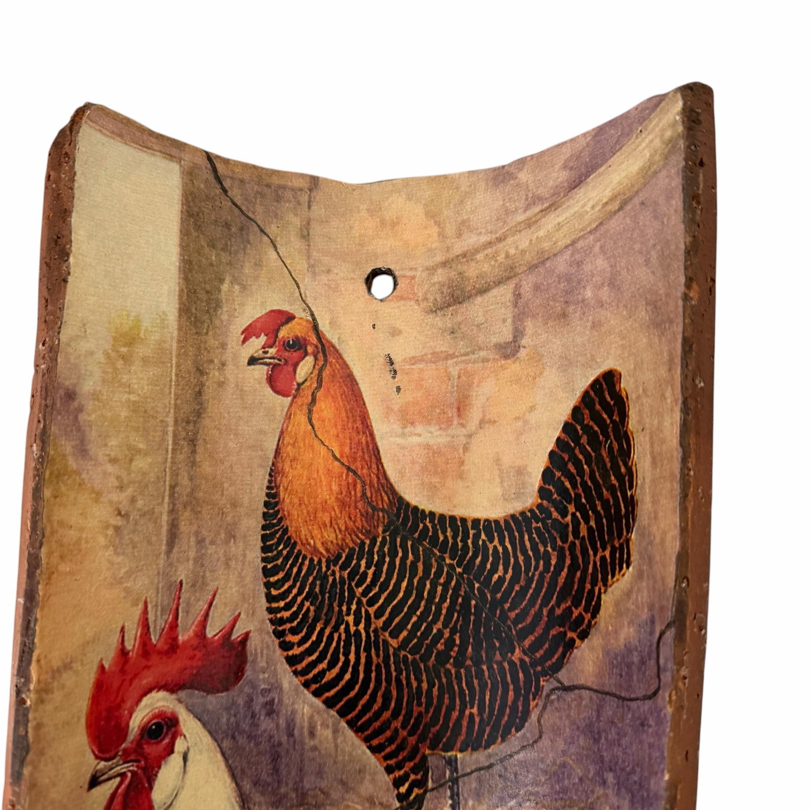 Hand Painted Chicken & Rooster French Country Terra Cotta and Iron Wall Candleholder Sconce - 5