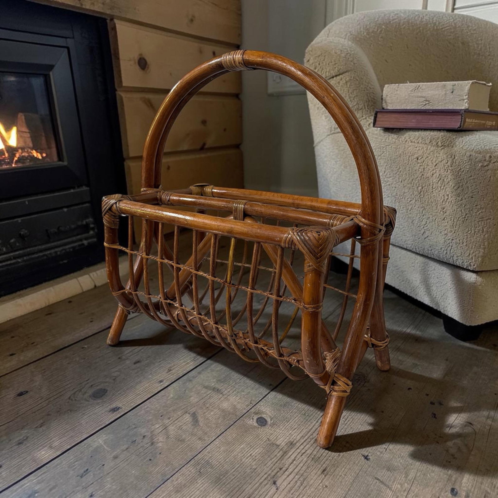 Vintage Bent Bamboo and Rattan Magazine Media Rack - 2