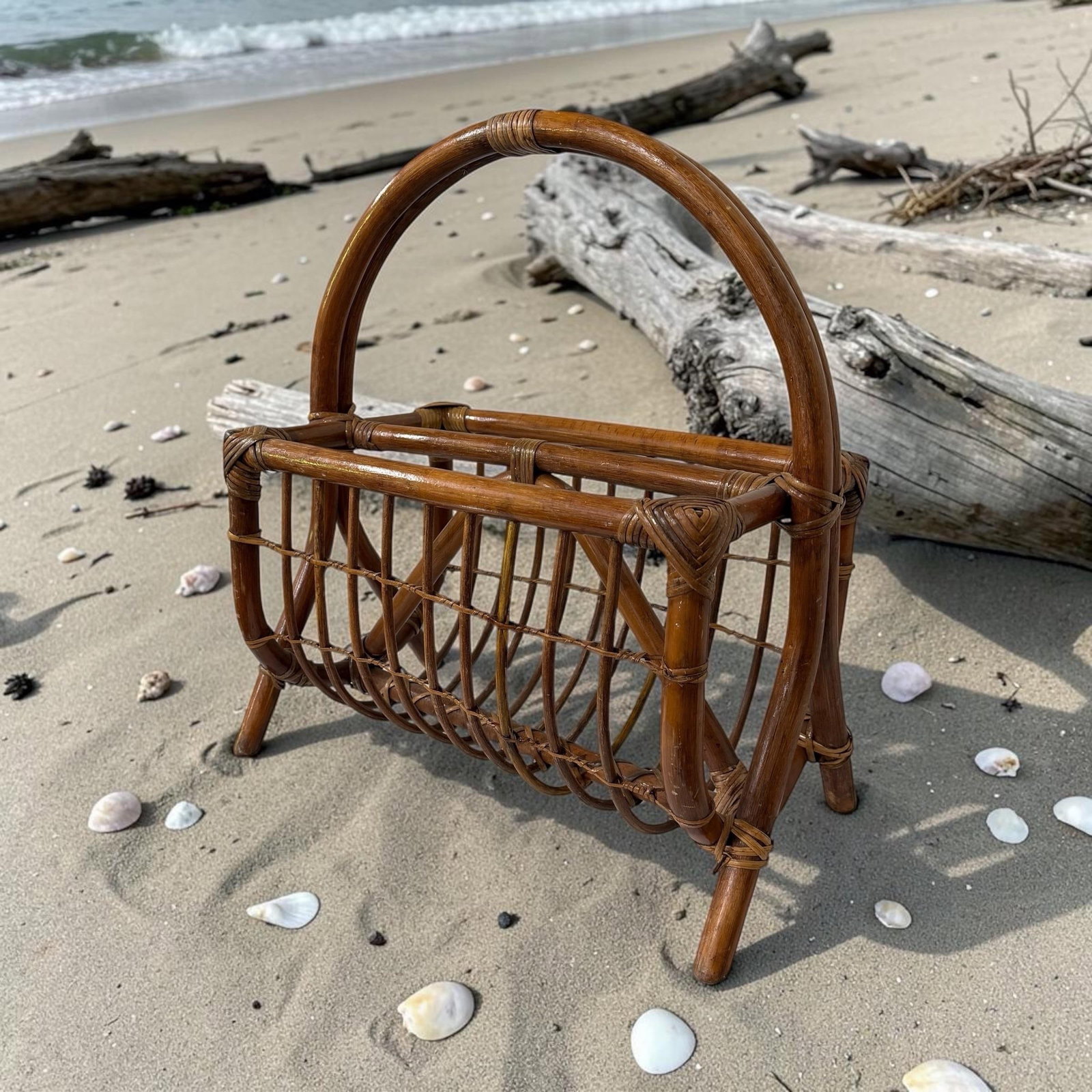 Vintage Bent Bamboo and Rattan Magazine Media Rack - 3