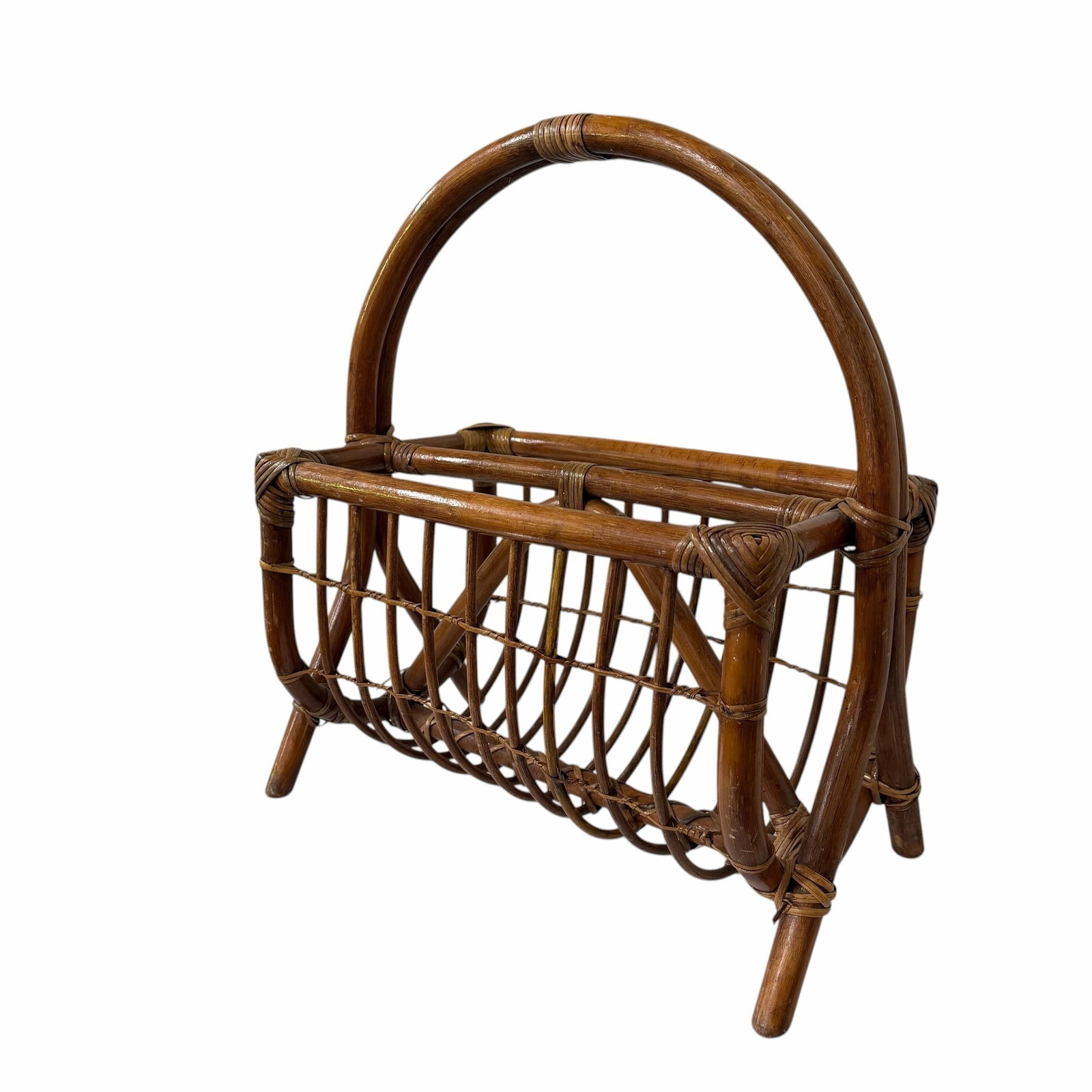Vintage Bent Bamboo and Rattan Magazine Media Rack - 5