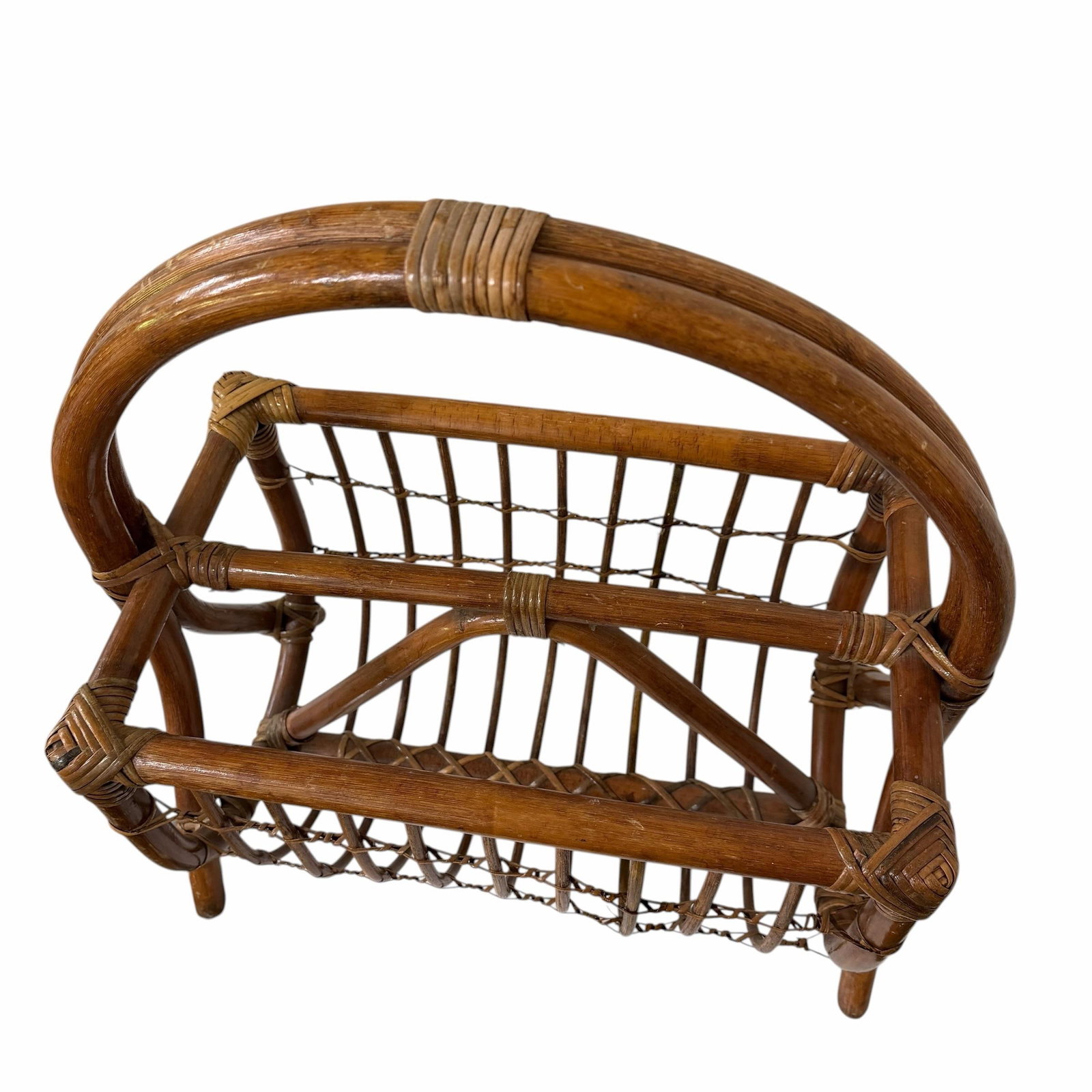 Vintage Bent Bamboo and Rattan Magazine Media Rack - 9