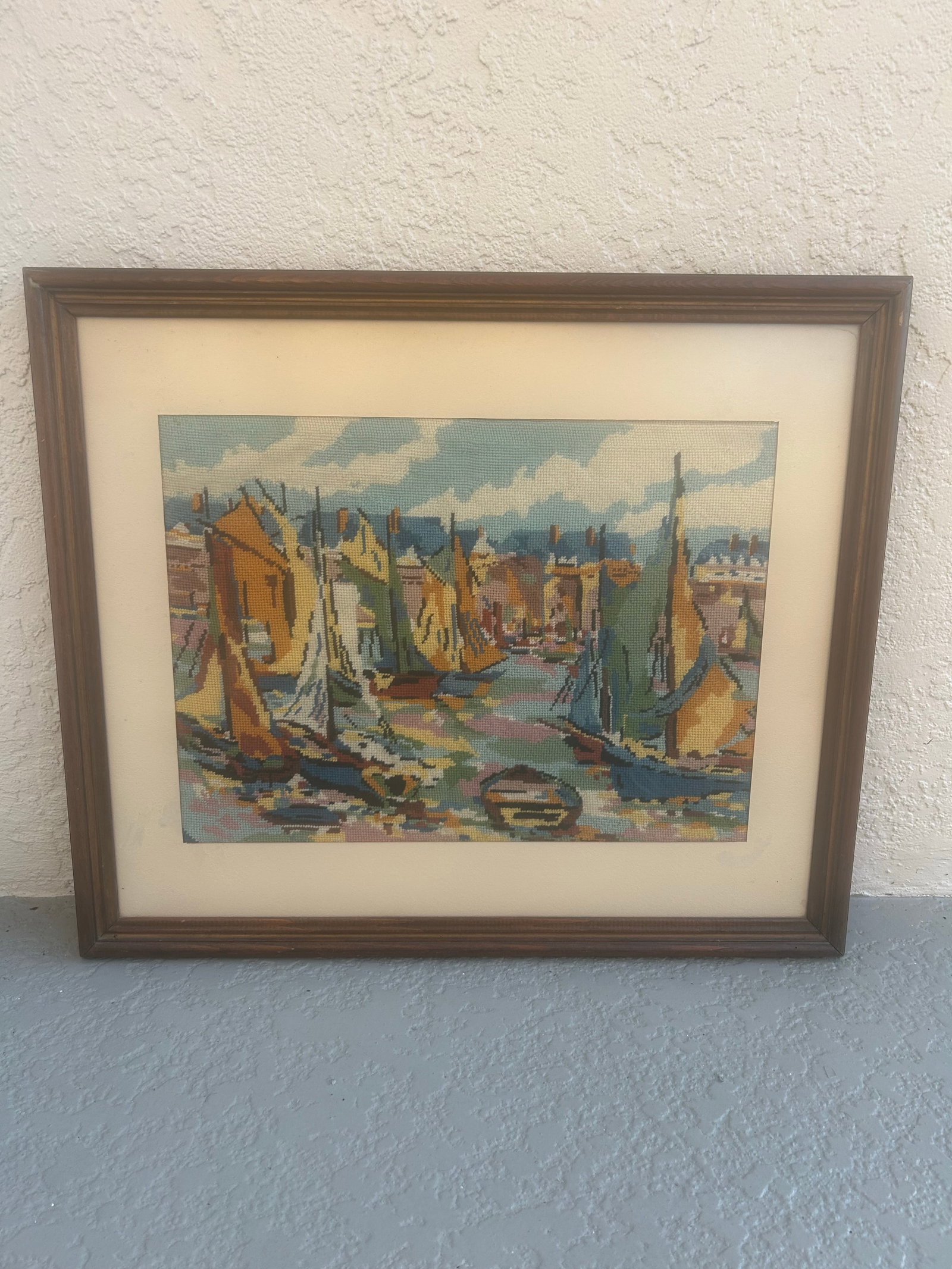 Vintage Hand Made Needlepoint Sailboat Picture - 2