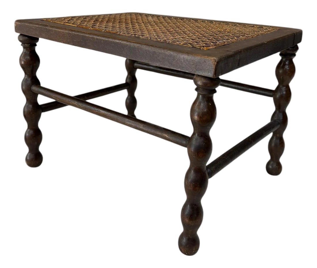 Antique Walnut and Cane Spool Bobbin Leg Footstool, Plant /Display Stand (1 of 8)