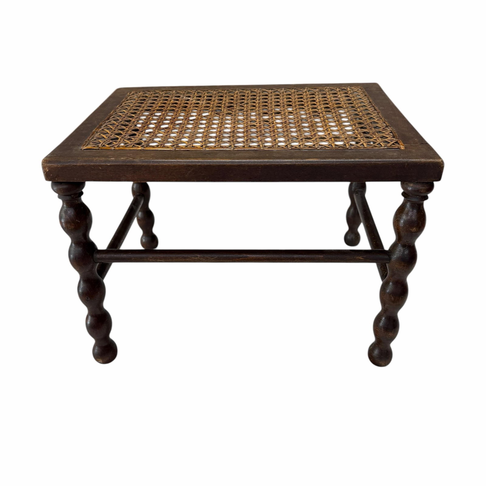 Antique Walnut and Cane Spool Bobbin Leg Footstool, Plant /Display Stand - 2