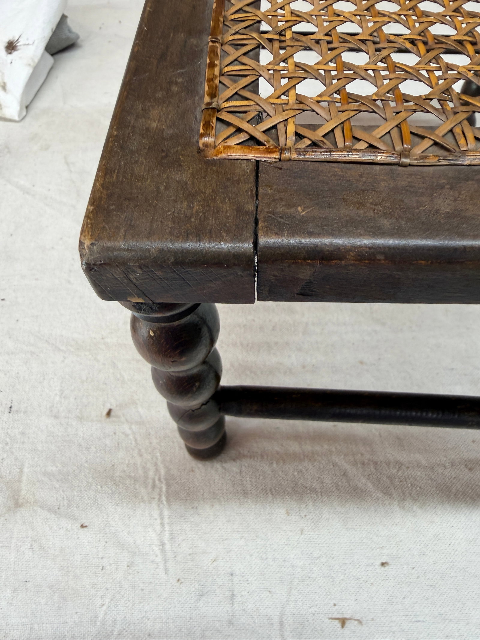 Antique Walnut and Cane Spool Bobbin Leg Footstool, Plant /Display Stand - 4