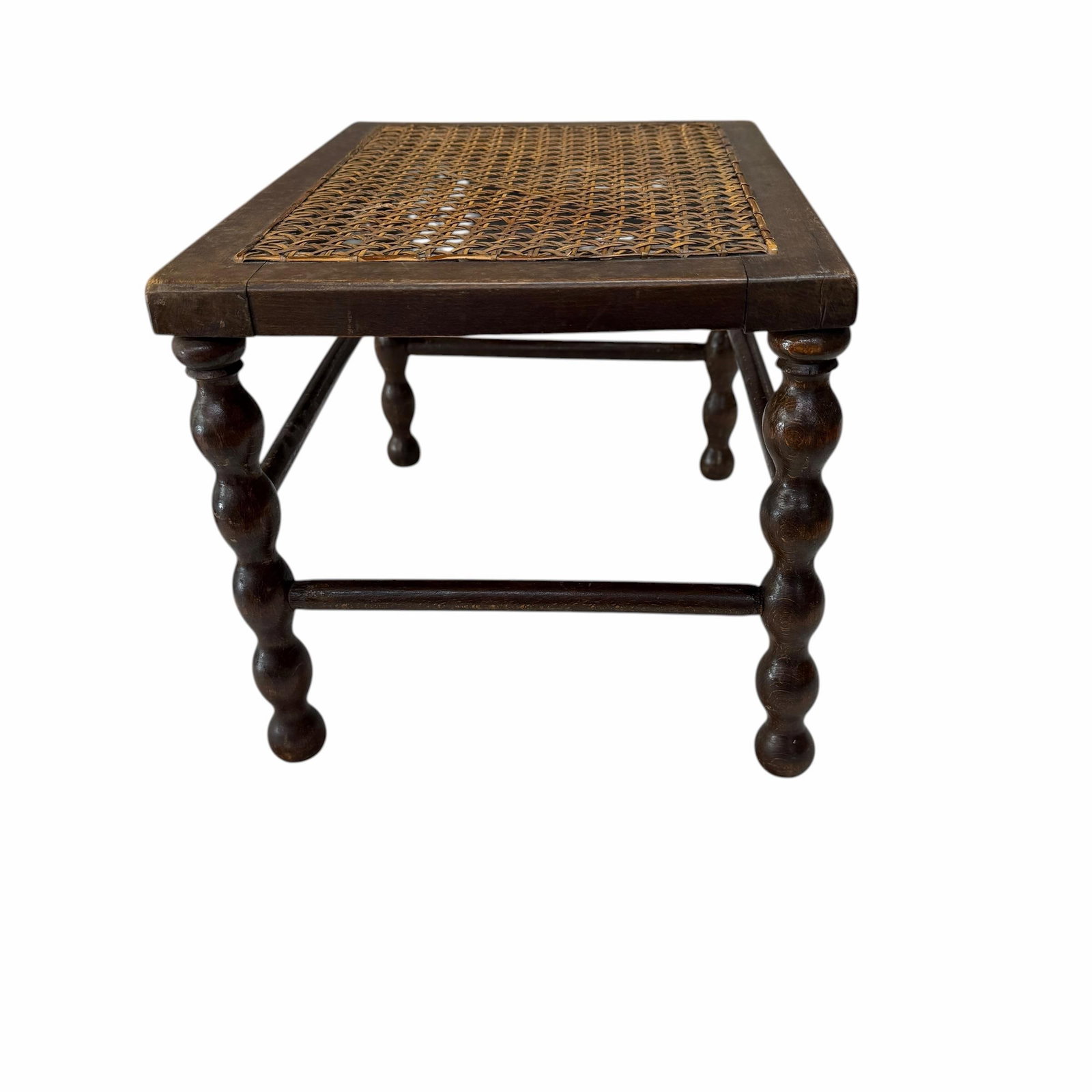 Antique Walnut and Cane Spool Bobbin Leg Footstool, Plant /Display Stand - 6