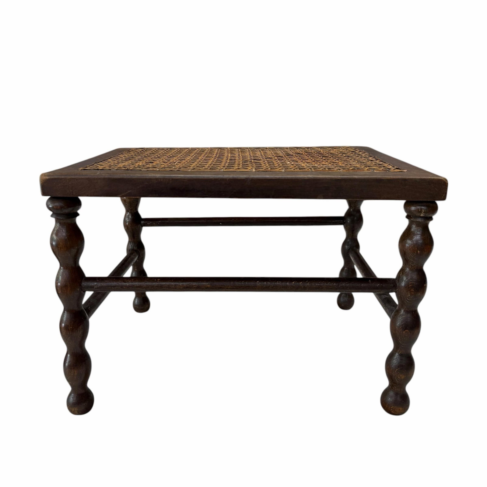 Antique Walnut and Cane Spool Bobbin Leg Footstool, Plant /Display Stand - 8