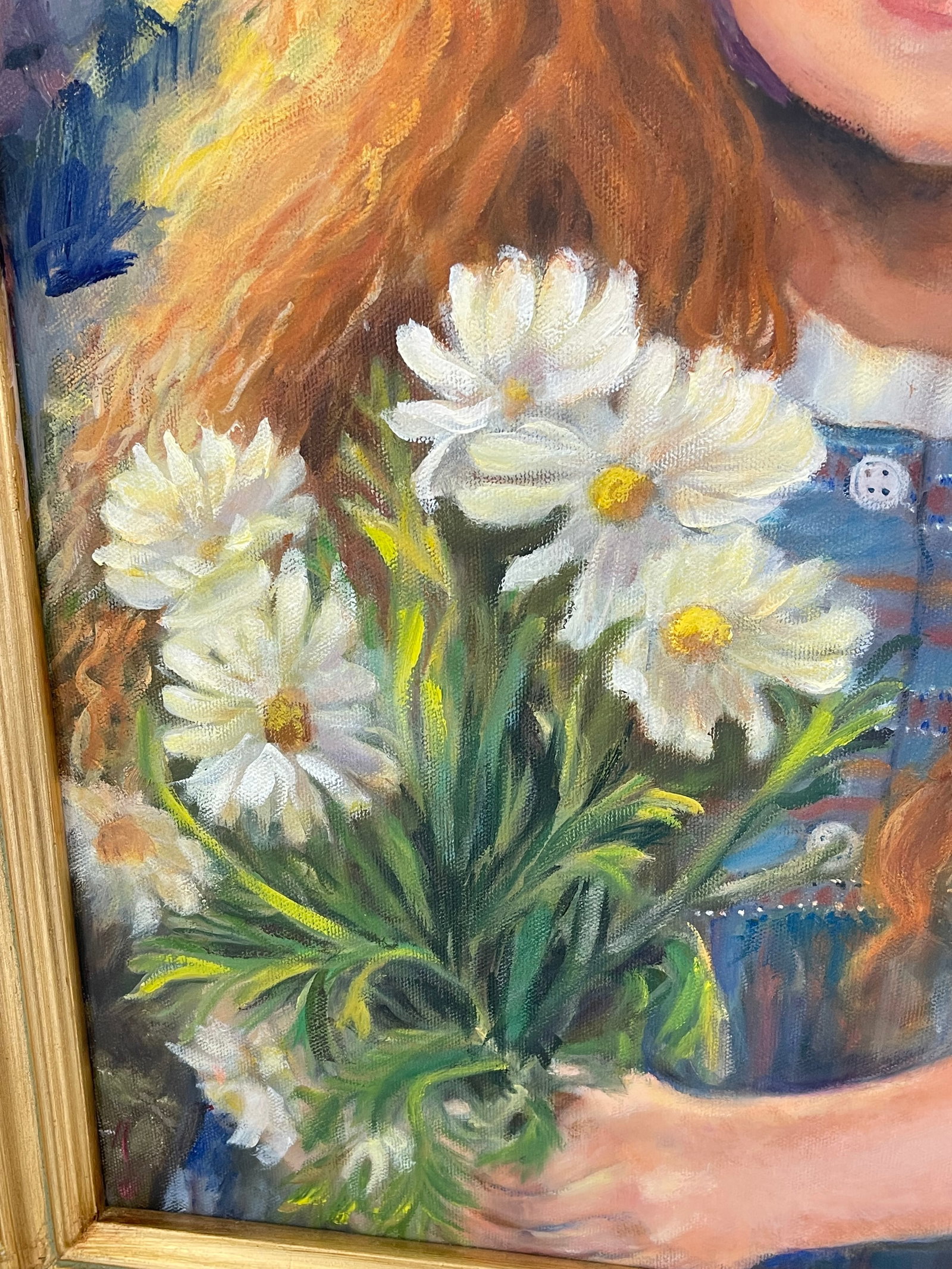 1970s Flower Girl Original Art on Canvas Painting Sydelle Sher - 5