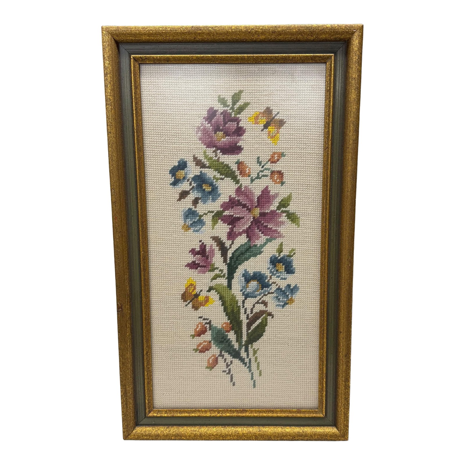 Vintage Floral and Butterfly Needlepoint Framed Art (1 of 6)