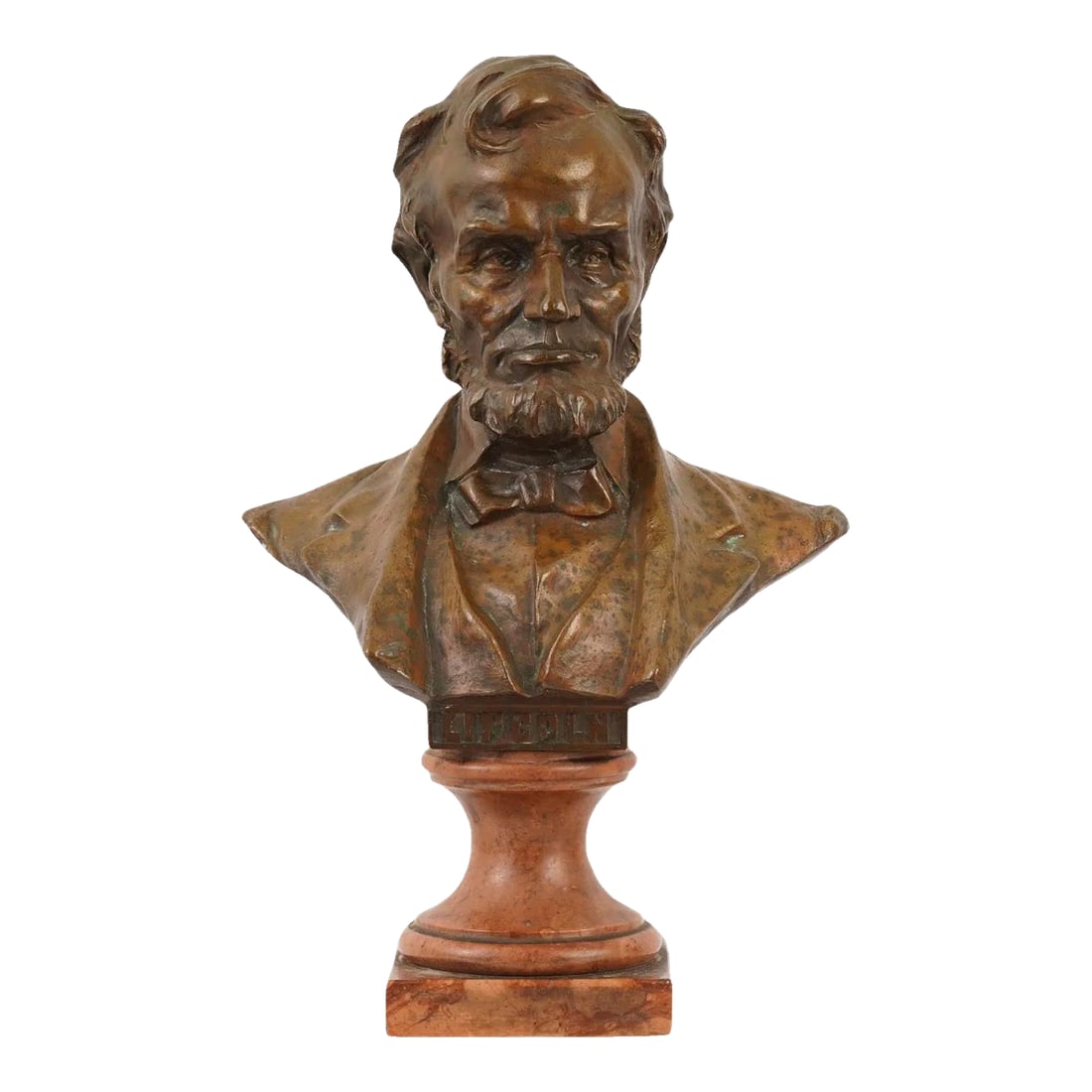 Attr Hans Muller Bronze Sculpture of Abraham Lincoln: A patinated bronze sculpture bust of American president Abraham Lincoln attributed to Hans Muller, 1873 to 1937, an Austrian sculptor. Circa 1890 to 1930. The well-detailed bust depicts the president