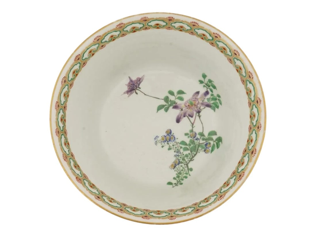 Japanese Cloisonne Enamel Porcelain Bowl Meiji Period Floral Panels - 3
